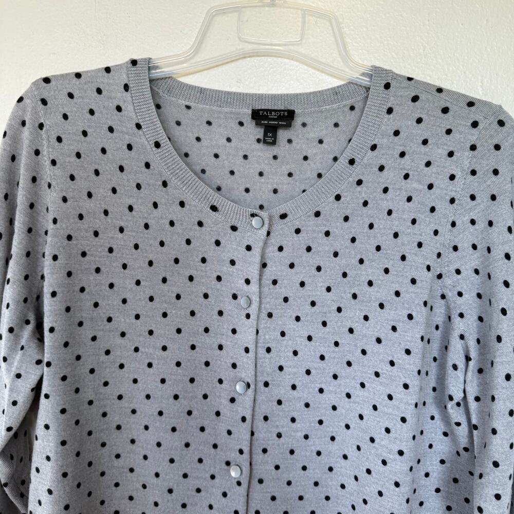 Talbots Gray Black Polkadot Pure Merino Wool Cardigan Size 1X - Picture 4 of 9